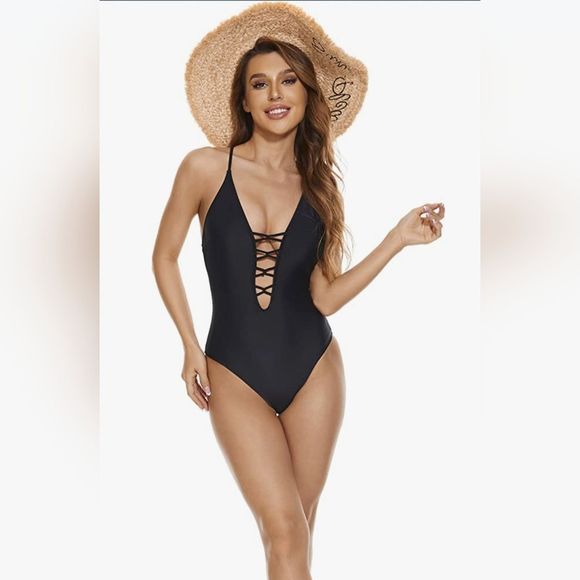 Lizens One Piece Black Monkini Swimsuit New With Tags  Size Small - Picture 1 of 11